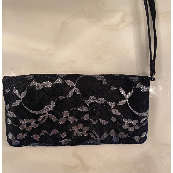 Icing Black Clutch Elegant Embossed Iridescent Silver Wristlet Formal Luxury Bag - Picture 2 of 10